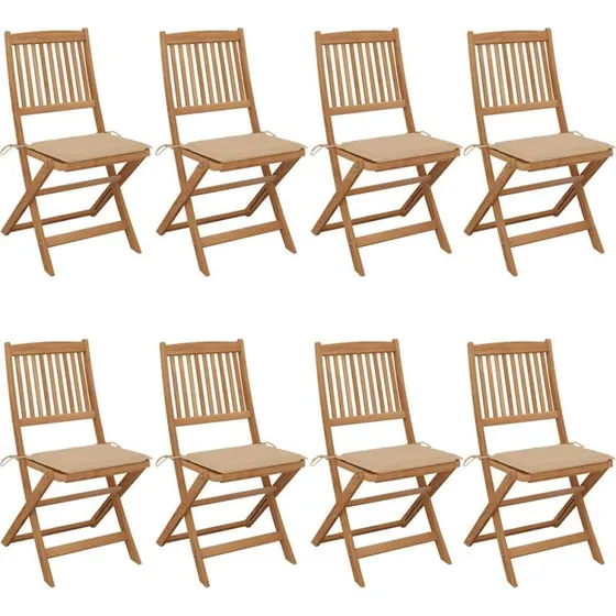 vidaXL Foldbare Havestole 8 stk. i Massivt Akacietræ med Beige Hynder