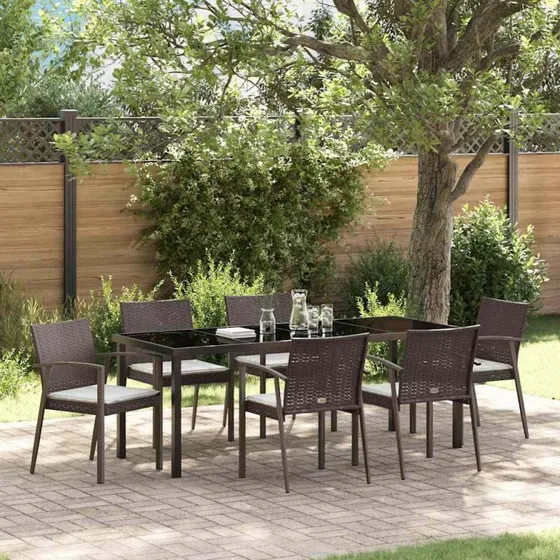 vidaXL Have Spisebordssæt 7 pcs Brun og Sort PE Rattan