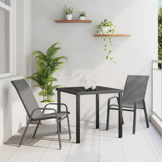 vidaXL Have Spisebordssæt 3 pc Grå/Sort Pulverlakeret Stål