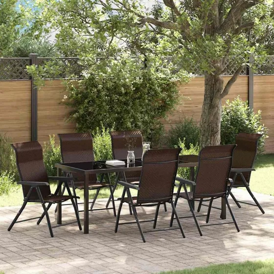 vidaXL Have Spisebordssæt 7 del - Brun Pulverlakeret Stål & Polyrattan