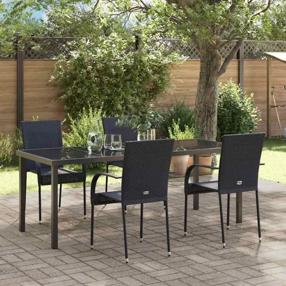 vidaXL Have Spisebordssæt 5 dele, Sort, Pulverlakeret Stål & Polyrattan