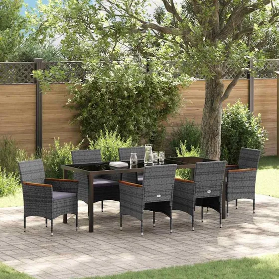 vidaXL Have Spisebordssæt 7 pc Grå PolyRattan