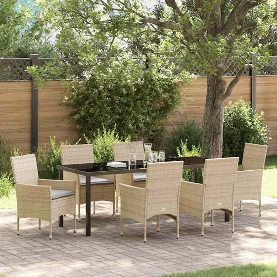 vidaXL Have Spisebordssæt 7 dele Beige PolyRattan med Puder