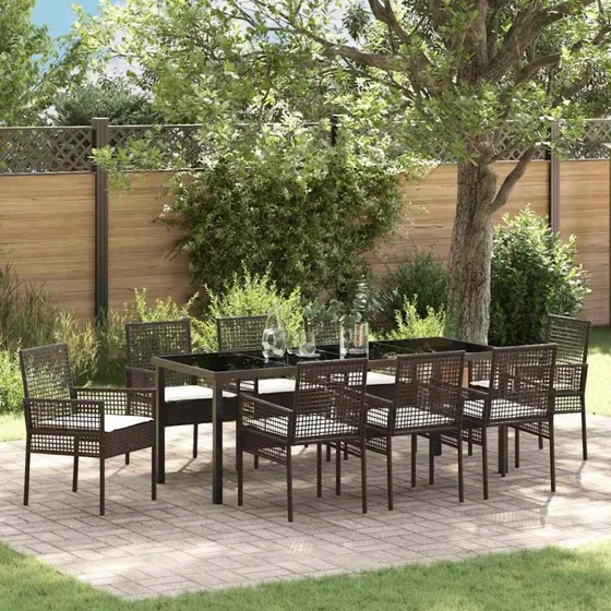 vidaXL Have Spisebordssæt 9 pcs Brun PolyRattan med Puder