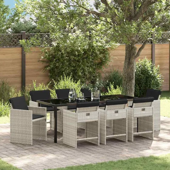 vidaXL Have Spisebordssæt 9 pcs Lysegrå Poly-rattan