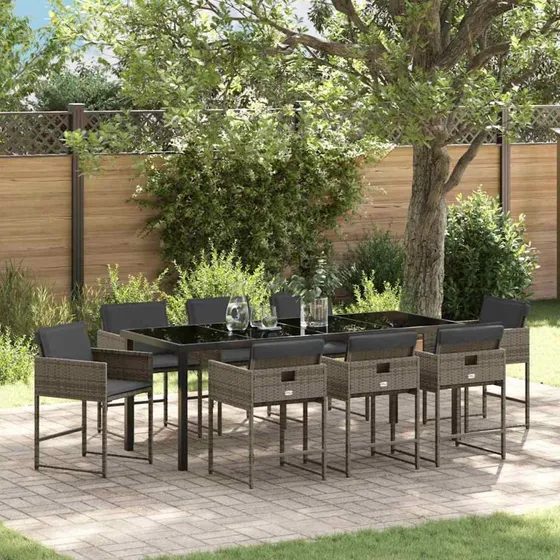 vidaXL Have Spisebordssæt 9 pcs Grå PolyRattan med Pude