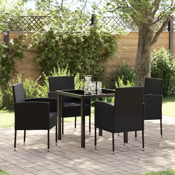 vidaXL Have Spisebordssæt 5 dele Sort PolyRattan