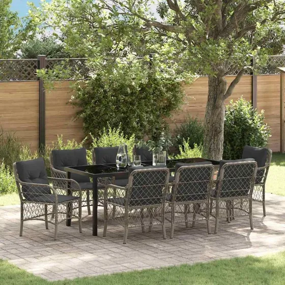 vidaXL Have Spisebordssæt 9 pcs Grå Poly Rattan