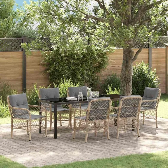 vidaXL Have Spisebordssæt 7 dels Beige PolyRattan
