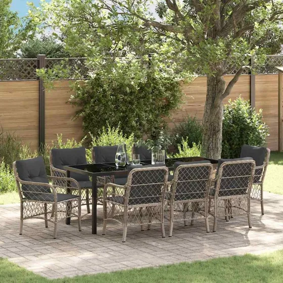 vidaXL Have Spisebordssæt 9 pcs Lysegrå PolyRattan