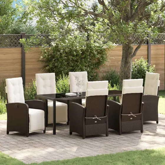 vidaXL Have Spisebordssæt 7 pcs Brun PolyRattan med Puder
