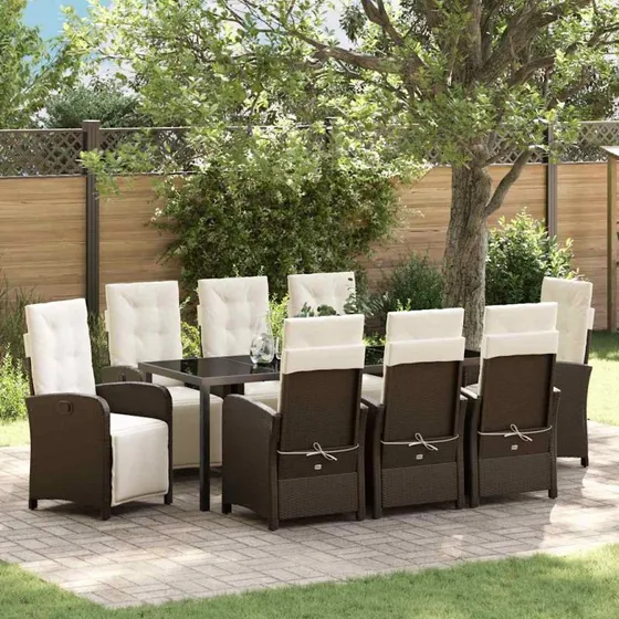 vidaXL Have Spisebordssæt 9 dels Brun PolyRattan
