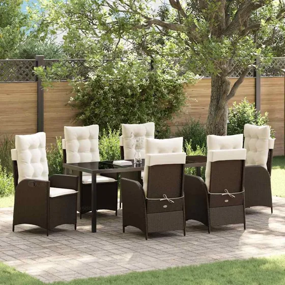 vidaXL Have Spisebordssæt 7 pcs Brun PolyRattan med Pude