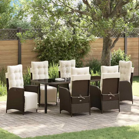 vidaXL Have Spisebordssæt 7 dels Brun PolyRattan