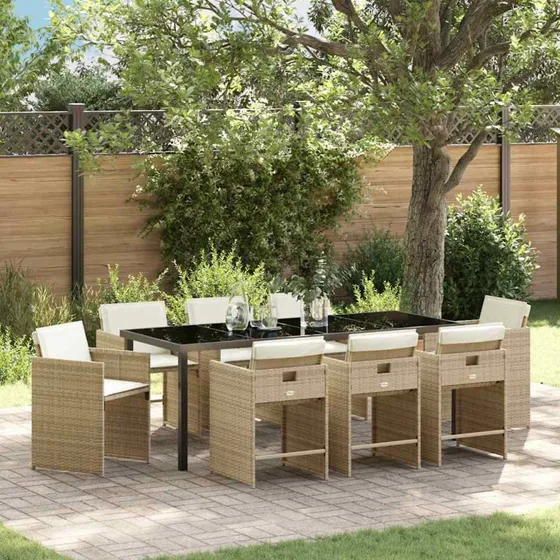 vidaXL Have Spisebordssæt 9 dels Beige PolyRattan