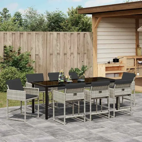 vidaXL Have Spisebordssæt 9 pcs Lysegrå PolyRattan