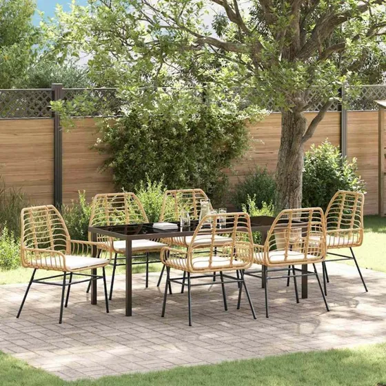 vidaXL Have Spisebordssæt 7 dels Brun PolyRattan