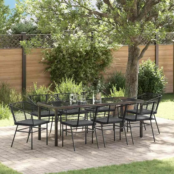 vidaXL Have Spisebordssæt 9 pc Sort Polyrattan 200 cm