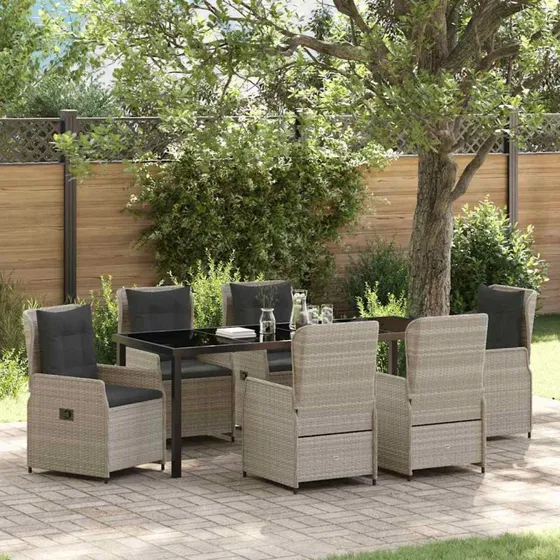 vidaXL Have Spisebordssæt 7 pcs Lysegrå PolyRattan