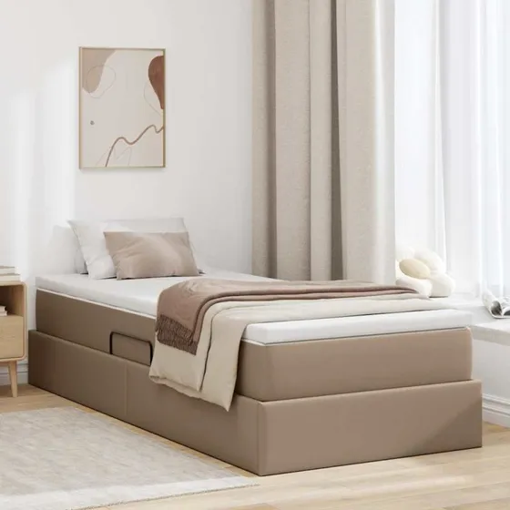 vidaXL Seng med opbevaring og madras, cappuccino 100 x 200 cm