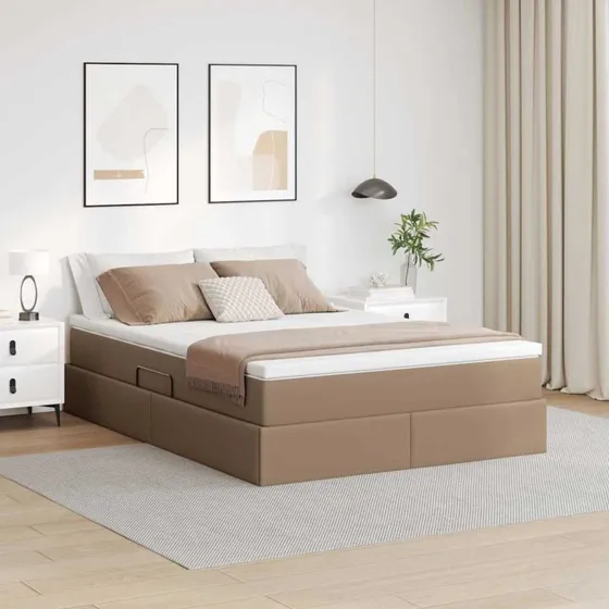 vidaXL Seng med opbevaring og madras, cappuccino, 140 x 200 cm
