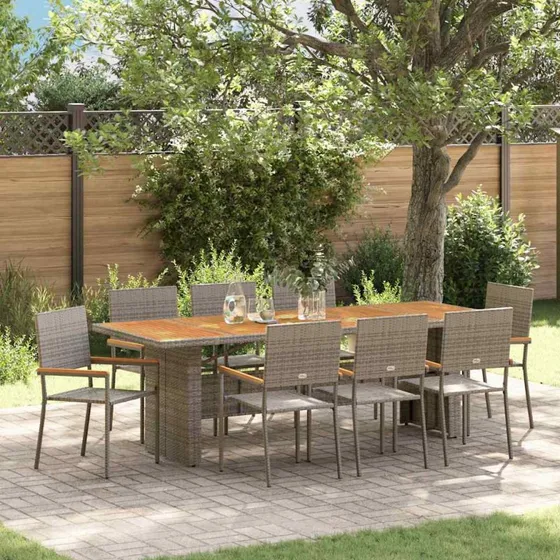 vidaXL Have Spisebordssæt 9 pcs Grå Poly Rattan