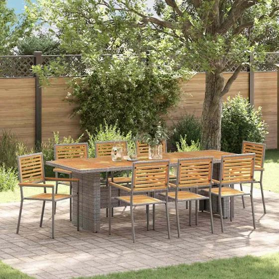 vidaXL Have Spisebordssæt 9 pcs Grå/Brun Poly Rattan