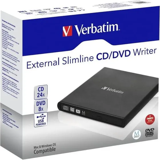 Verbatim Slimline DVD-RW USB 2.0 Ekstern Brænder, Sort