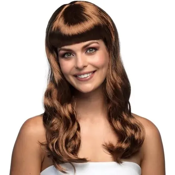 Chique Lang Brun Langhårsparyk med Pandehår (One size)