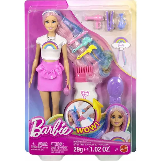 Barbie Regnbueglimmer Hår Dukke med Glitterkam og 12 Styk Stylingtilbehør