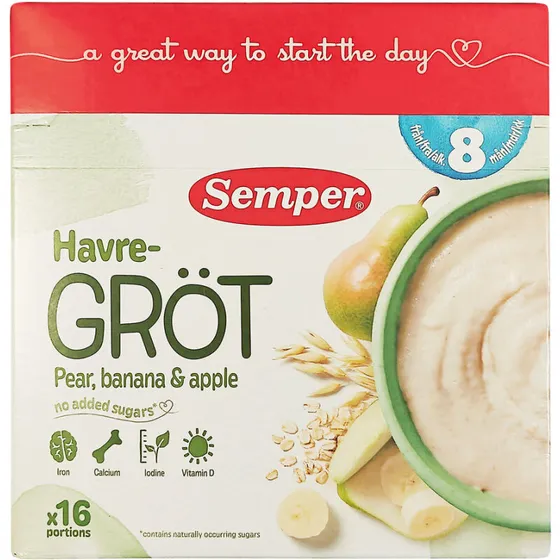 Semper Havregrød Pære, Banan & Æble 8 mdr 480 g