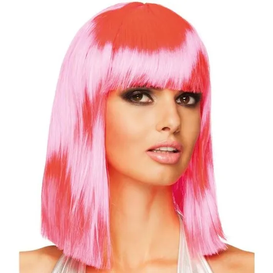 Lige Lyserød Paryk - Lang Bob med Pandehår