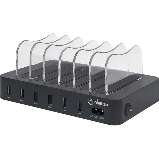 Manhattan Opladningsstation 50W, 6x USB-A, Sort