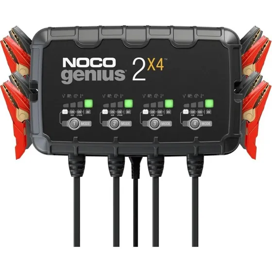 NOCO Genius2X4 8A 4-bank Batterilader, 6V/12V, til bly- og lithiumbatterier