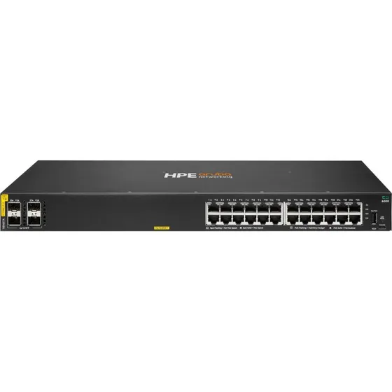 HPE Aruba CX 6000 24G PoE+ Switch, 4 SFP, 370W, rackmonteret
