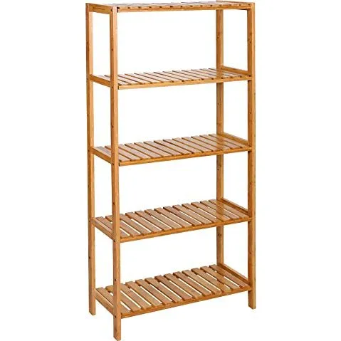SONGMICS Reol i bambus med 5 justerbare hylder, natur, 60×26×130 cm