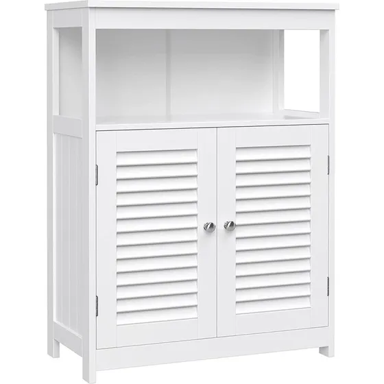 VASAGLE Hvid Fritstående Badeværelsesskab 60×30×80 cm med Dobbelt Lamellåger