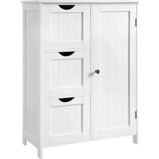 VASAGLE Hvid Badeværelsesskab 60×30×81 cm med 3 Skuffer og Justerbar Hylde