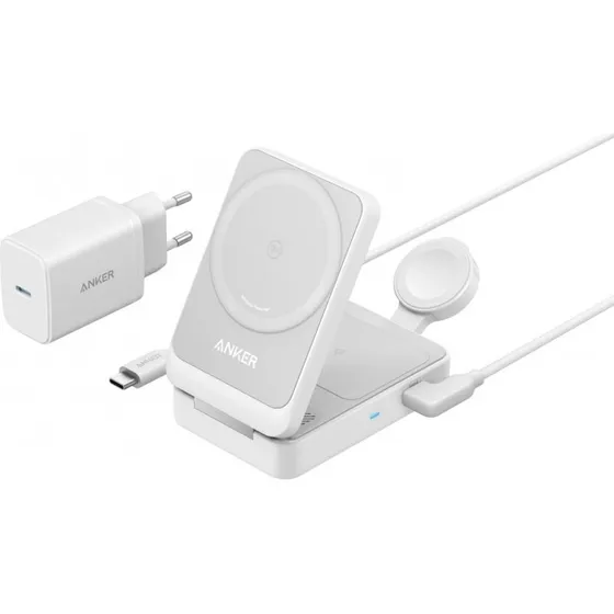 Anker MagGo 3-i-1 Trådløs Oplader 15W, Hvid