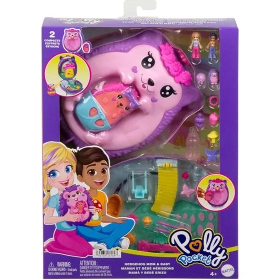 Mattel Polly Pocket Pung med Pindsvinmor & Baby – 2 Dukker, 16 Tilbehør