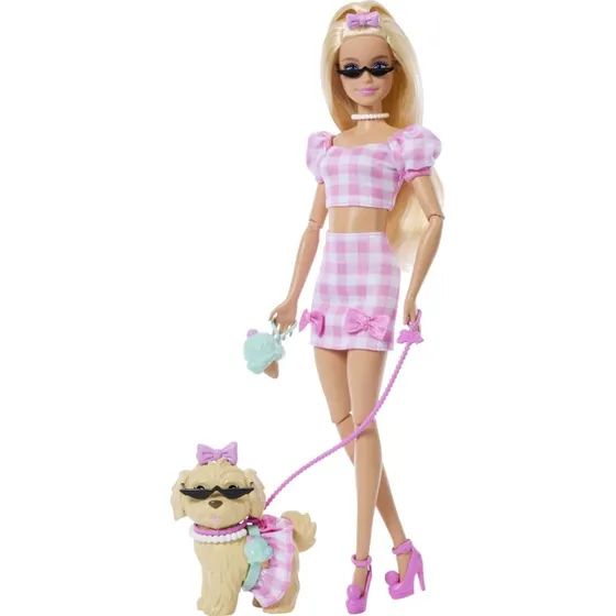 Barbie Twinning Looks Dukke med Hund og Sløjfer, Lyserød og Hvid, 3+ år