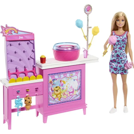 Barbie Mysteries Beach Detectives Dukke med Candyfloss og Spilbod – 3+ år