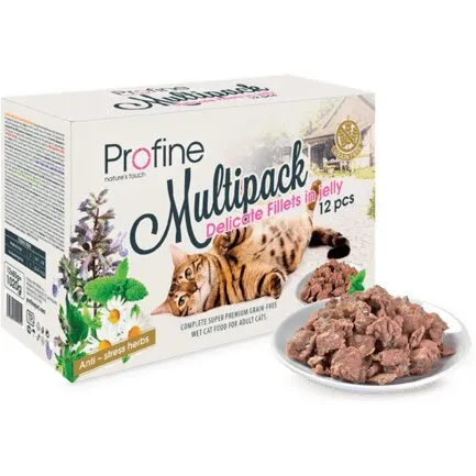 Profine vådfoder til kat – Mixpakke 12 portionsposer (kornfri)