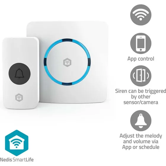 Nedis SmartLife Klokke WIFIDB11CWT | Trådløs Wi-Fi dørklokke med 60 melodier