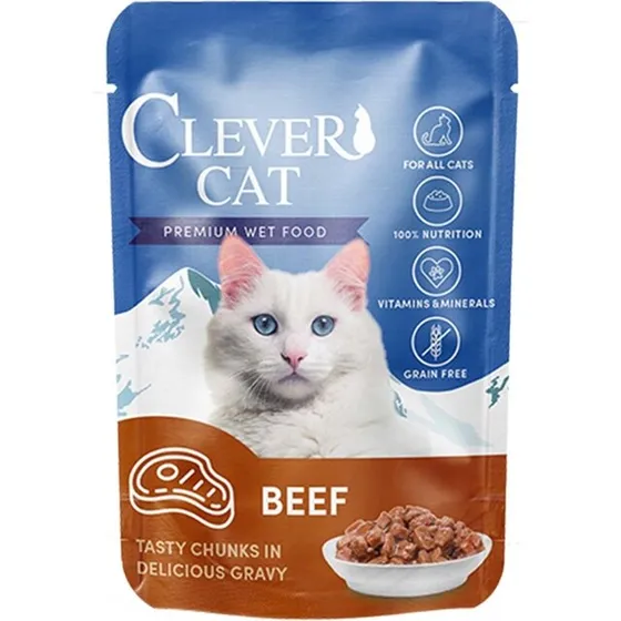 Clever Cat Premium Vådfoder til Kat 85 g – Oksekød