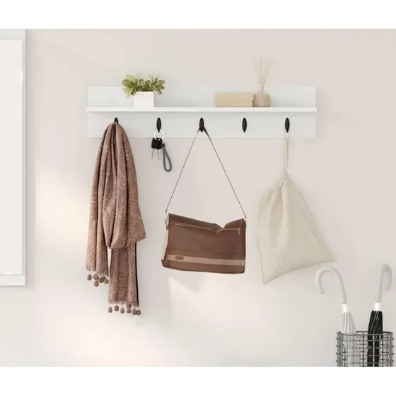 vidaXL Vægmonteret Jakkeholder Hvid 80x10,5x18 cm Konstrueret Træ