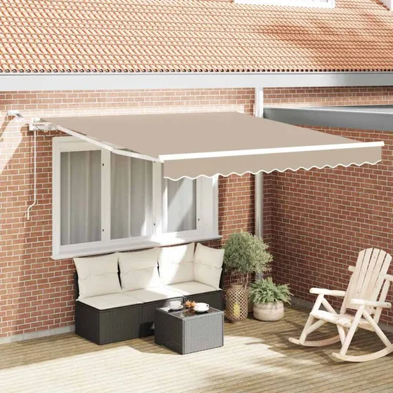 vidaXL Udtrækkelig Markise Beige 350 x 250 cm med Fjernbetjening og LED