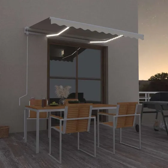 Markise M. Led + Vindsensor Automatisk Farvet - Grøn og Gul 400×350 cm