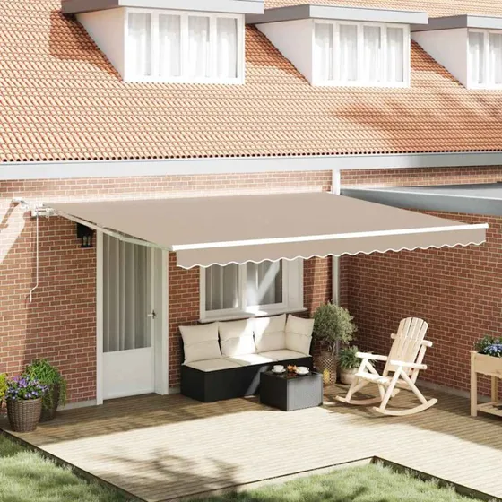 vidaXL Udtrækkelig Markise Beige 450×300 cm med Fjernbetjening og LED