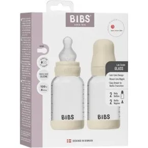 BIBS Glas Babyflaske 120 ml, 2-pak, Ivori, Silikone